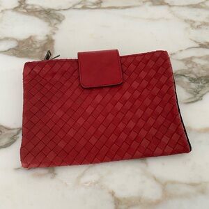 IL FIORENTINO Red leather braided clutch NWOT